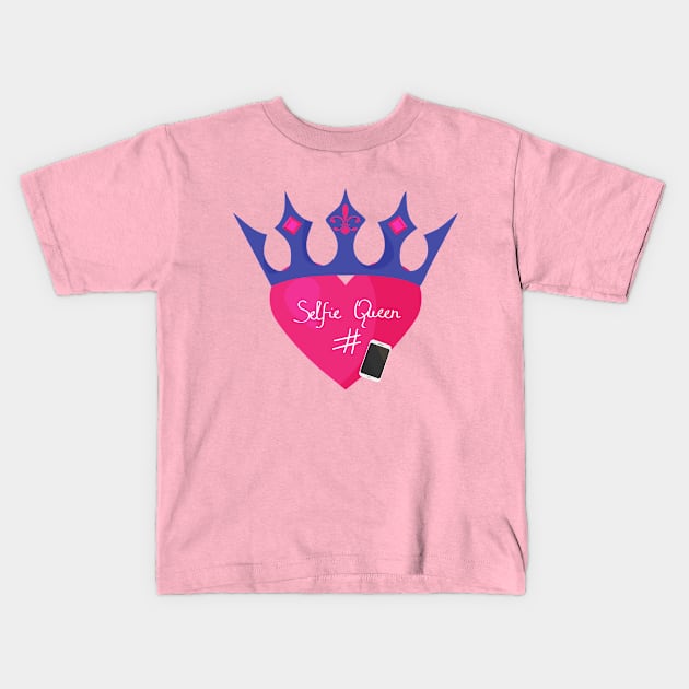 Selfie Queen Heart and Crown Kids T-Shirt by tatadonets